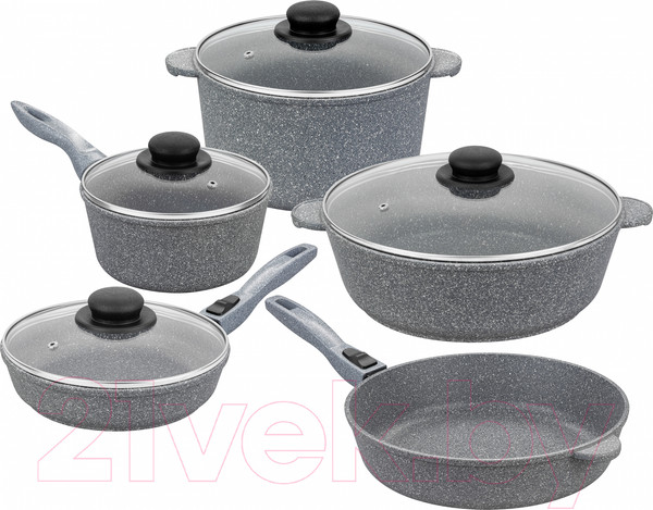 Изображение товара Набор кухонной посуды Elan Gallery Гармония вкуса 120560+5 (серый мрамор)
