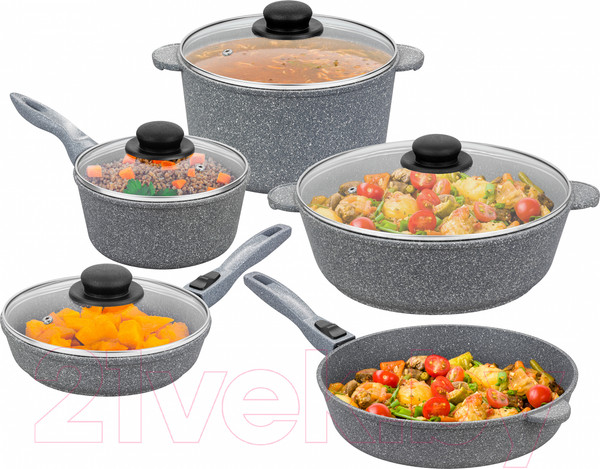 Изображение товара Набор кухонной посуды Elan Gallery Гармония вкуса 120560+5 (серый мрамор)