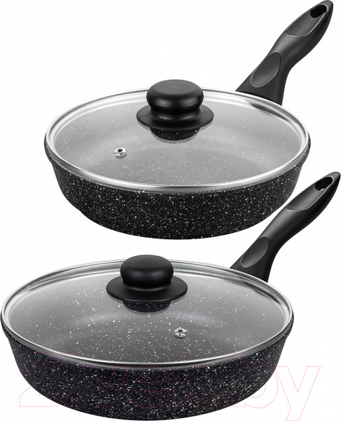 Изображение товара Набор сковородок Elan Gallery Гармония вкуса / 120219+2 (черный мрамор)