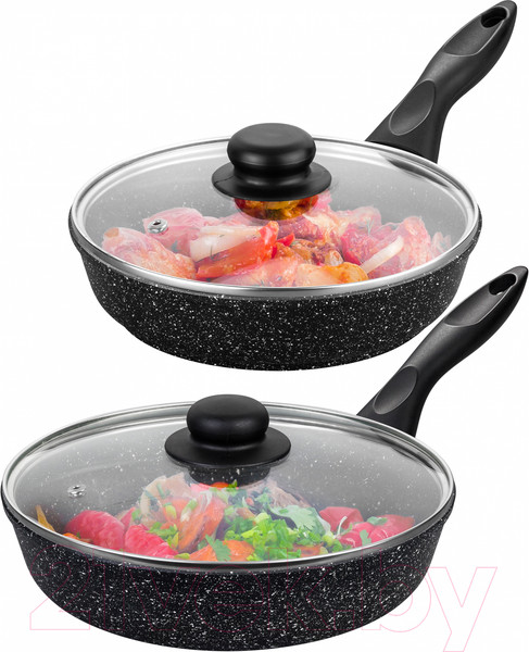 Изображение товара Набор сковородок Elan Gallery Гармония вкуса / 120219+2 (черный мрамор)