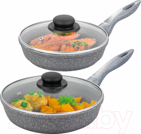 Изображение товара Набор сковородок Elan Gallery Гармония вкуса / 120577+2 (серый мрамор)