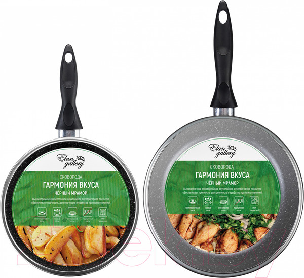 Изображение товара Набор сковородок Elan Gallery Гармония вкуса / 120137+2 (черный мрамор)