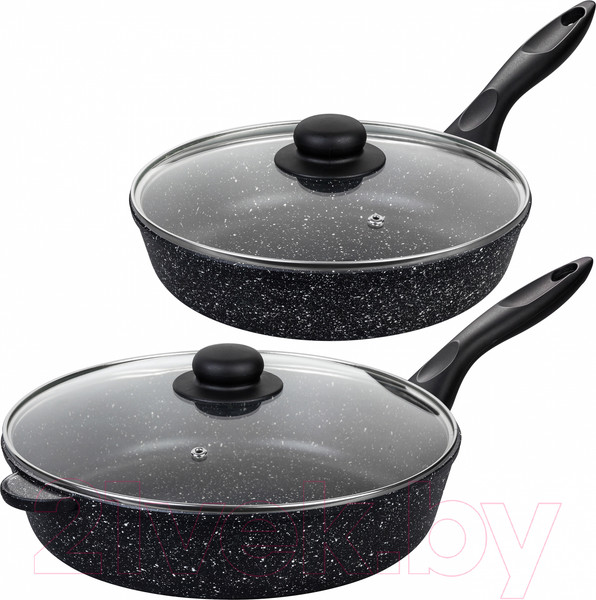 Изображение товара Набор сковородок Elan Gallery Гармония вкуса / 120135+2 (черный мрамор)