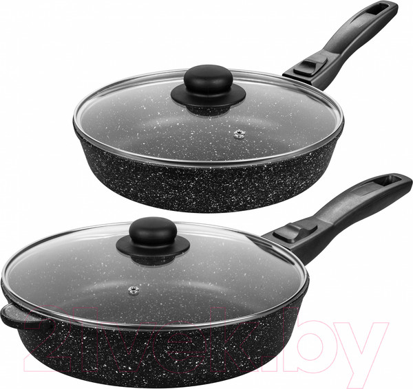 Изображение товара Набор сковородок Elan Gallery Гармония вкуса / 120134+2 (черный мрамор)