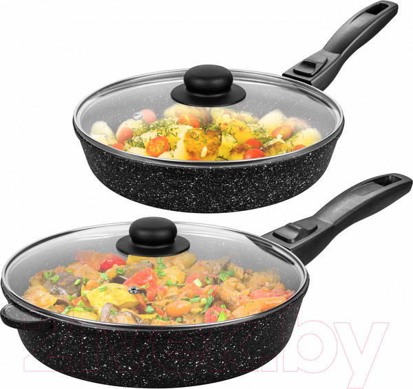 Изображение товара Набор сковородок Elan Gallery Гармония вкуса / 120134+2 (черный мрамор)