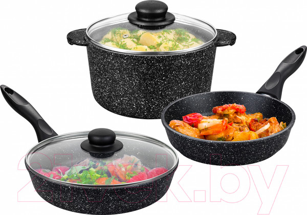 Изображение товара Набор кухонной посуды Elan Gallery 120204+3 (черный мрамор)