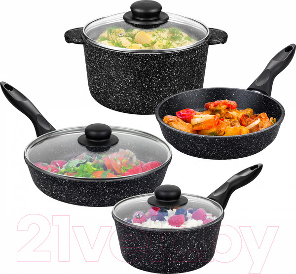 Изображение товара Набор кухонной посуды Elan Gallery 120135+4 (черный мрамор)