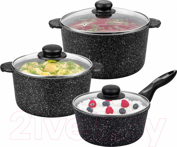 Изображение товара Набор кастрюль Elan Gallery Гармония вкуса 120143+3 (черный мрамор)