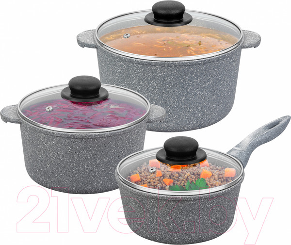Изображение товара Набор кастрюль Elan Gallery Гармония вкуса 120564+3 (серый мрамор)