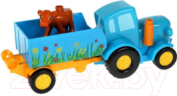 Изображение товара Конструктор Город мастеров Большие кубики Синий трактор с тележкой / 10007-GK