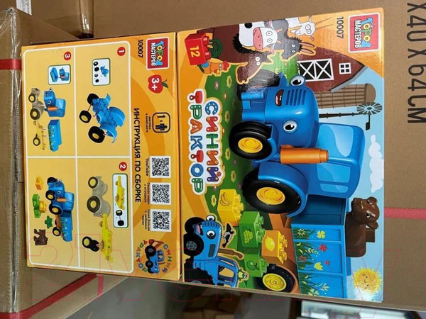 Изображение товара Конструктор Город мастеров Большие кубики Синий трактор с тележкой / 10007-GK