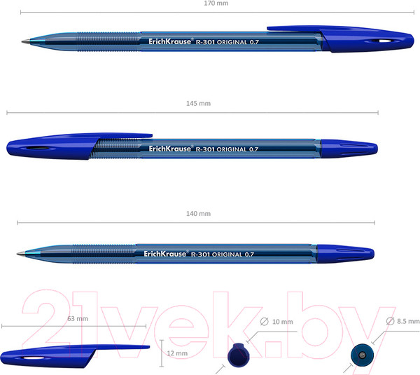 Изображение товара Ручка шариковая Erich Krause R-301 Original Stick / 56616 (синий)
