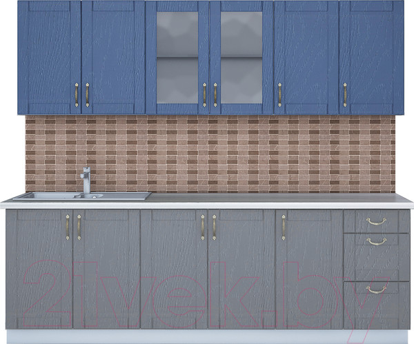 Изображение товара Кухонный гарнитур Интерлиния Мила Крафт 2.4А (дуб серый/дуб лазурный/травертин серый)