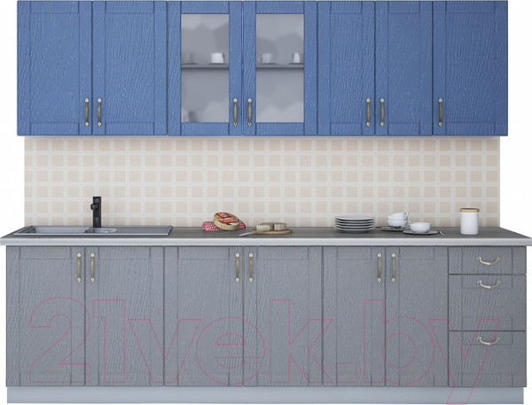 Изображение товара Кухонный гарнитур Интерлиния Мила Крафт 2.6А (дуб серый/дуб лазурный/травертин серый)