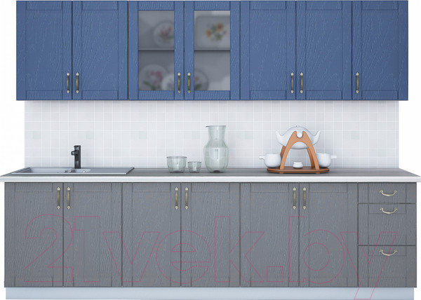 Изображение товара Кухонный гарнитур Интерлиния Мила Крафт 2.8А (дуб серый/дуб лазурный/травертин серый)