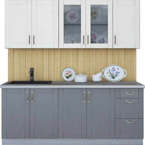 Изображение товара Кухонный гарнитур Интерлиния Мила Крафт 2.0А (дуб серый/дуб полярный/травертин серый)