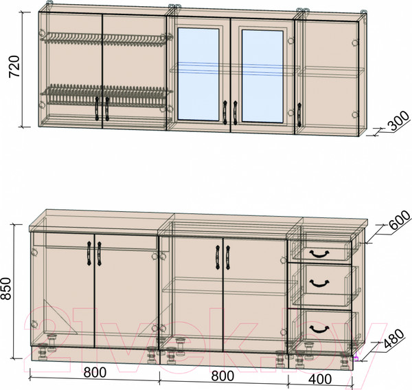 Изображение товара Кухонный гарнитур Интерлиния Мила Крафт 2.0А (дуб серый/дуб полярный/травертин серый)