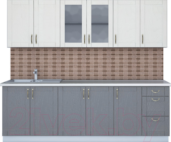 Изображение товара Кухонный гарнитур Интерлиния Мила Крафт 2.4А (дуб серый/дуб полярный/травертин серый)