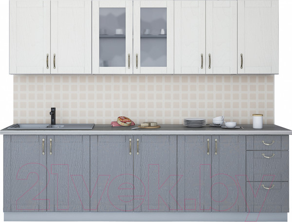 Изображение товара Кухонный гарнитур Интерлиния Мила Крафт 2.6А (дуб серый/дуб полярный/травертин серый)