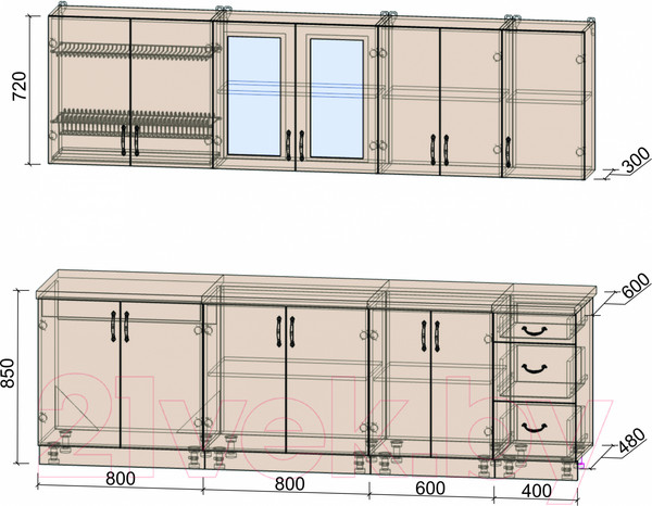 Изображение товара Кухонный гарнитур Интерлиния Мила Крафт 2.6А (дуб серый/дуб полярный/травертин серый)