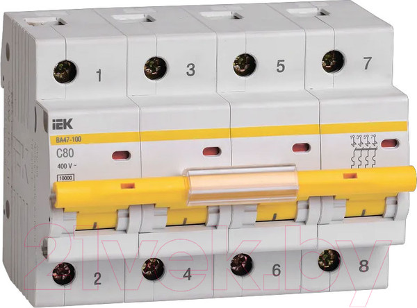 Изображение товара Выключатель автоматический IEK ВА 47-100 80А 4P 10кА С / MVA40-4-080-C