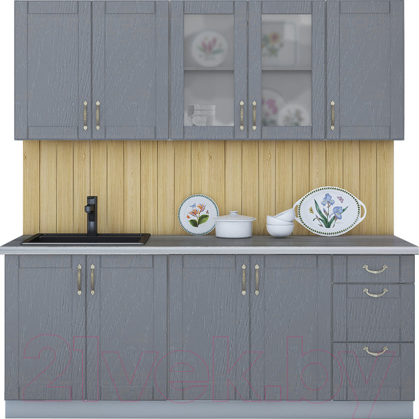 Изображение товара Кухонный гарнитур Интерлиния Мила Крафт 2.0А (дуб серый/дуб серый/травертин серый)