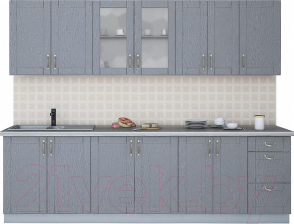Изображение товара Кухонный гарнитур Интерлиния Мила Крафт 2.6А (дуб серый/дуб серый/травертин серый)