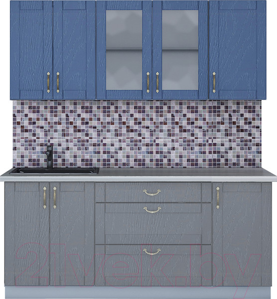 Изображение товара Кухонный гарнитур Интерлиния Мила Крафт 1.8Б (дуб серый/дуб лазурный/травертин серый)