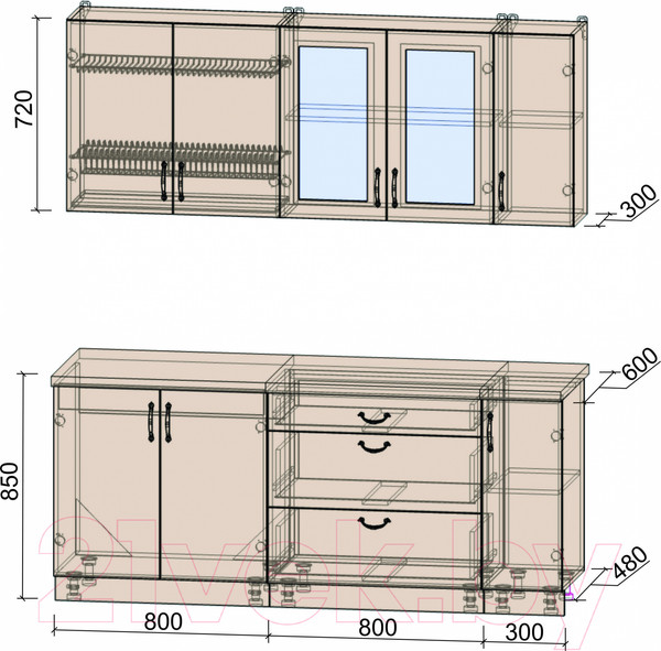 Изображение товара Кухонный гарнитур Интерлиния Мила Крафт 1.9Б (дуб серый/дуб лазурный/травертин серый)