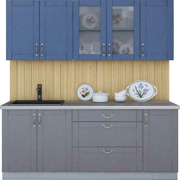 Изображение товара Кухонный гарнитур Интерлиния Мила Крафт 2.0Б (дуб серый/дуб лазурный/травертин серый)