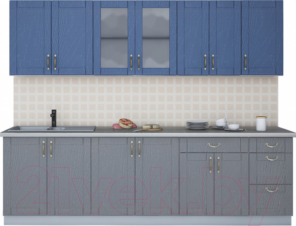 Изображение товара Кухонный гарнитур Интерлиния Мила Крафт 2.6Б (дуб серый/дуб лазурный/травертин серый)