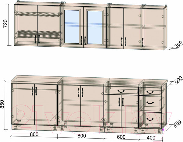 Изображение товара Кухонный гарнитур Интерлиния Мила Крафт 2.6Б (дуб серый/дуб лазурный/травертин серый)