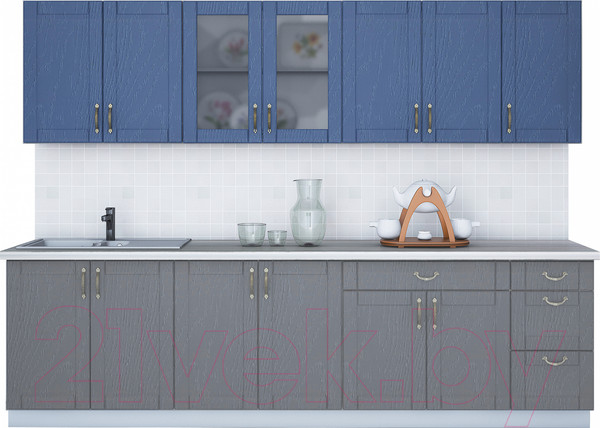 Изображение товара Кухонный гарнитур Интерлиния Мила Крафт 2.8Б (дуб серый/дуб лазурный/травертин серый)