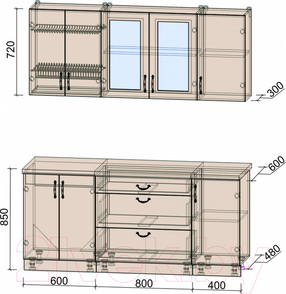 Изображение товара Кухонный гарнитур Интерлиния Мила Крафт 1.8Б (дуб серый/дуб полярный/травертин серый)