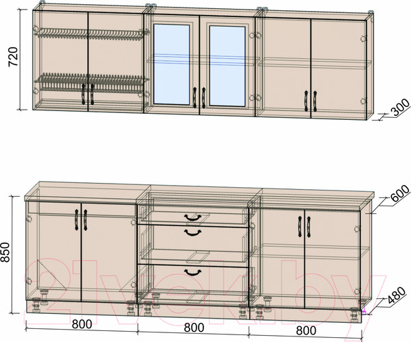 Изображение товара Кухонный гарнитур Интерлиния Мила Крафт 2.4Б (дуб серый/дуб полярный/травертин серый)