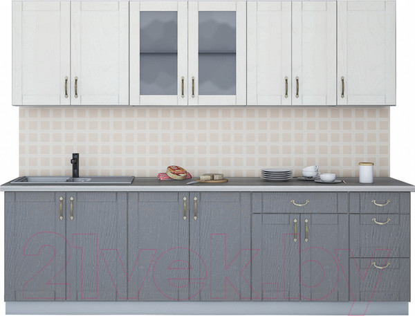 Изображение товара Кухонный гарнитур Интерлиния Мила Крафт 2.6Б (дуб серый/дуб полярный/травертин серый)