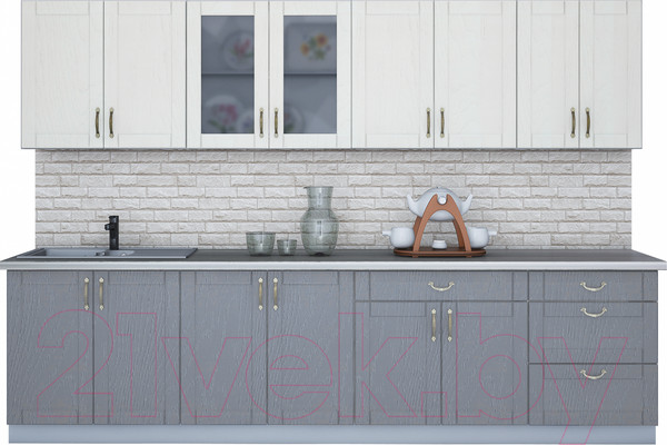 Изображение товара Кухонный гарнитур Интерлиния Мила Крафт 3.0Б (дуб серый/дуб полярный/травертин серый)