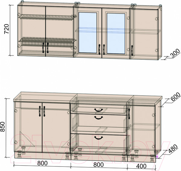 Изображение товара Кухонный гарнитур Интерлиния Мила Крафт 2.0Б (дуб серый/травертин серый)
