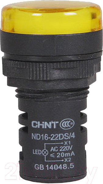 Изображение товара Лампа сигнальная Chint ND16-22D/2 AC/DC 230В (R) / 593076 (желтый)
