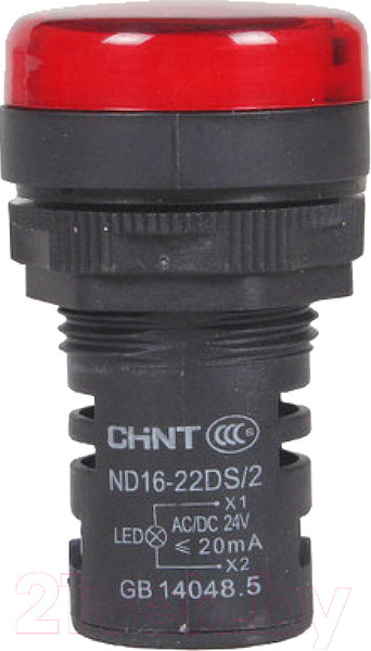 Изображение товара Лампа сигнальная Chint ND16-22D/2 AC/DC 230В (R) / 593075 (красный)