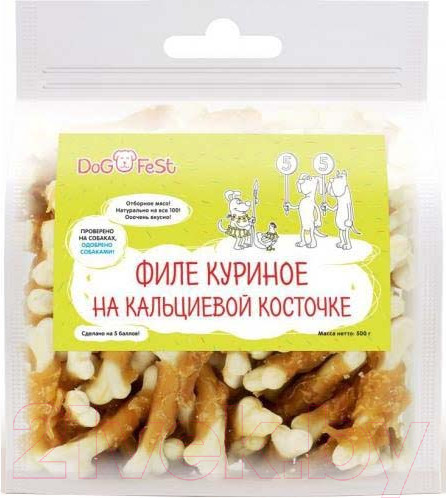 Изображение товара Лакомство для собак Dog Fest Филе куриное на кальциевой косточке (500г)