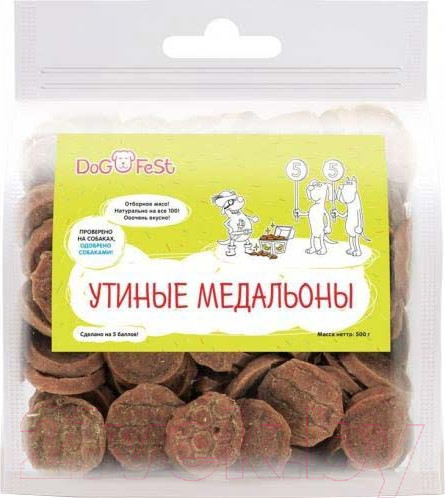 Изображение товара Лакомство для собак Dog Fest Утиные медальоны (500г)