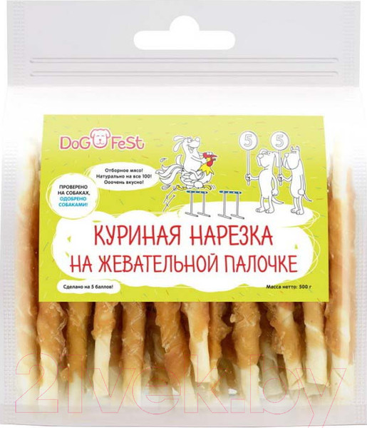 Изображение товара Лакомство для собак Dog Fest Куриная нарезка на жевательной палочке (500г)