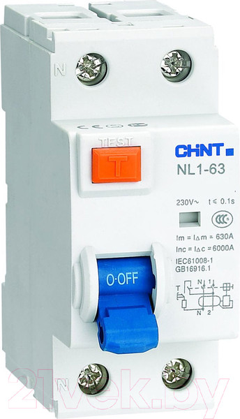 Изображение товара Устройство защитного отключения Chint NL1-63 2P 25А 30мА тип AC 6кА / 200212