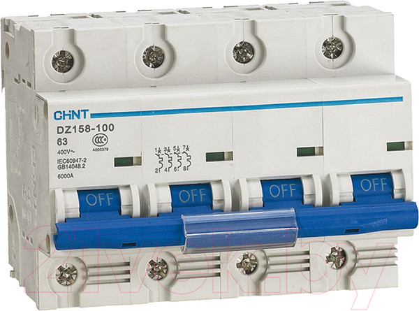 Изображение товара Выключатель автоматический Chint DZ158-125H 4P 100A 10kA (8-12In) / 158096