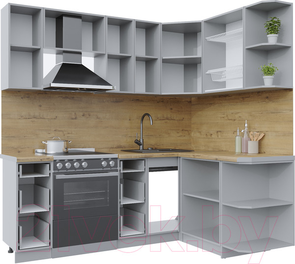 Изображение товара Кухонный гарнитур Интерлиния Берес 1.5x2.1 правая (дуб полярный/серый каспий)