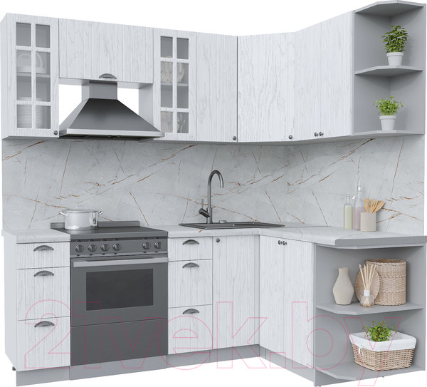 Изображение товара Кухонный гарнитур Интерлиния Берес 1.5x2.1 правая (дуб полярный/серый каспий)