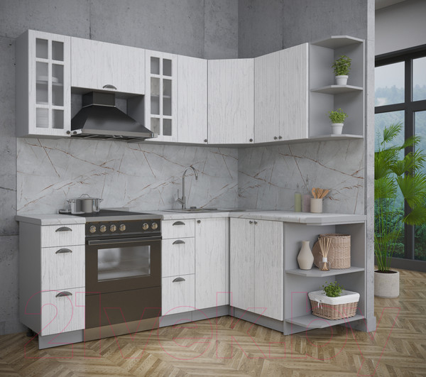 Изображение товара Кухонный гарнитур Интерлиния Берес 1.5x2.1 правая (дуб полярный/серый каспий)