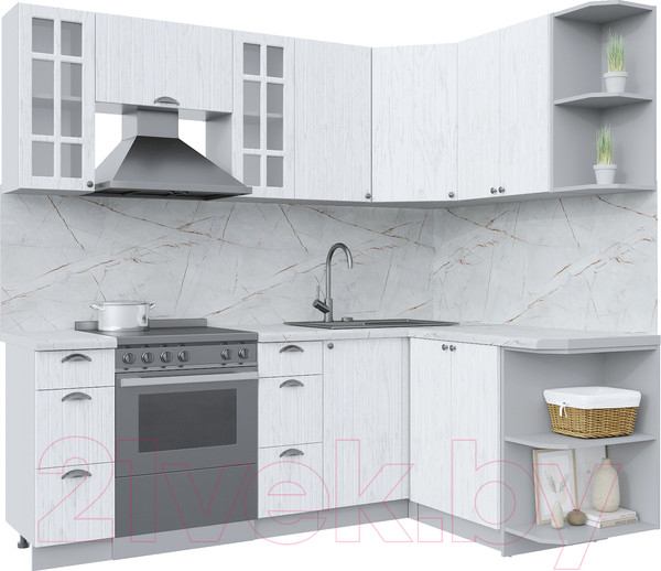 Изображение товара Кухонный гарнитур Интерлиния Берес 1.5x2.2 правая (дуб полярный/серый каспий)