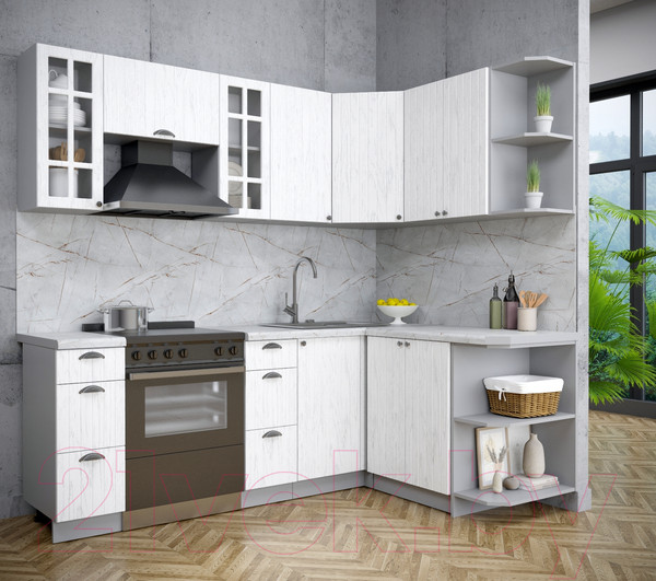 Изображение товара Кухонный гарнитур Интерлиния Берес 1.5x2.2 правая (дуб полярный/серый каспий)